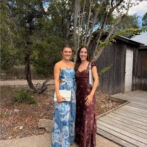 Chic Strapless Floral Dress in Blue